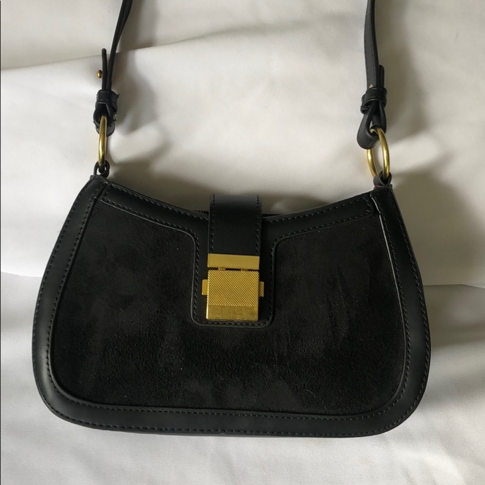 Small Vegan Leather Saddle Bag with Suede detail - Picture 2 of 12